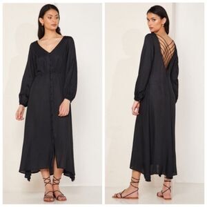 NEW $128 Free People Later Days Midi Dress in Black Size 12